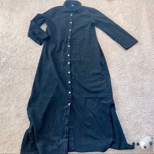 Black Button Up Collared Maxi Dress Large